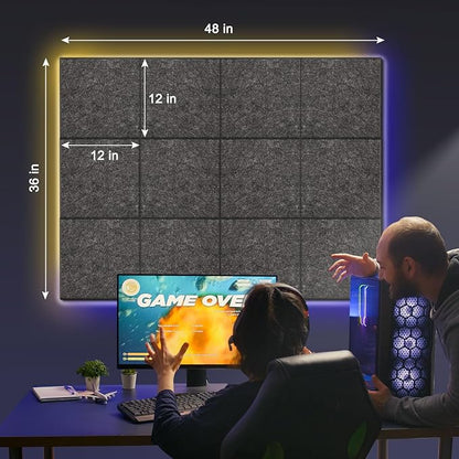 DOLLAR BOSS Large Cork Bulletin Board, 48"x36" Cork Board Wall Tiles 12 Packs 1/2" Thick Corkboards for Walls Self Adhesive Acoustic Panels Soundproof Pin Board with 60 Pushpins, Dark Grey