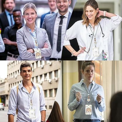 Teacher Lanyard with ID Holder, Leopard Print Rainbow Teach Love Inspire Teaching Supplies Badge Holder with Beaded Adjustable Lanyard, Teachers Gifts