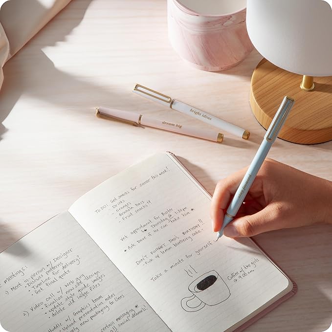 U Brands Catalina Felt Tip Pens, Set of 6, Classic Pretty Pastels with Gold Details, Medium (0.7 mm) Point, Black Ink