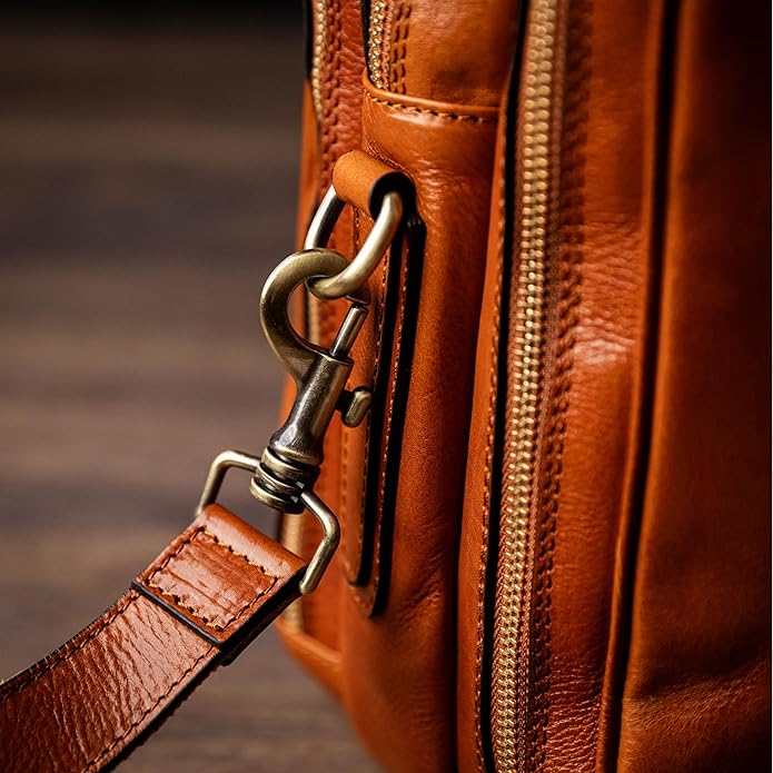 Time Resistance Leather Laptop Briefcase - Full Grain Leather Computer Bag for Men and Women