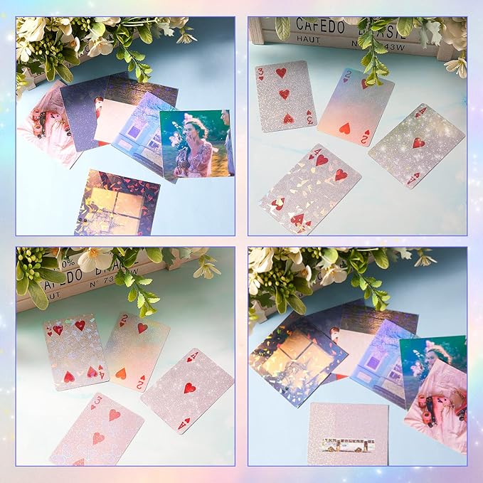 36 Sheets Holographic Sticker Paper Clear A4 Vinyl Sticker Paper Self Adhesive Waterproof Transparent Film Gem Rainbow Star Patterns, 11.7 x 8.3 Inch (Gem,Dot,Butterfly,Grid,Sand Star,Wind Mill)