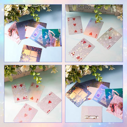 36 Sheets Holographic Sticker Paper Clear A4 Vinyl Sticker Paper Self Adhesive Waterproof Transparent Film Gem Rainbow Star Patterns, 11.7 x 8.3 Inch (Gem,Dot,Butterfly,Grid,Sand Star,Wind Mill)