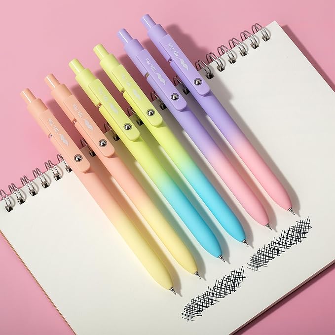 Mr. Pen- Retractable Gel Pens, 6 Pack, Gradient Color Barrels, Black Gel Pens, Fast Dry, Gel Pens Fine Point 0.5mm, Retractable Pens, Cute Pens, Gel Ink Pens, Aesthetic Pens for Journaling
