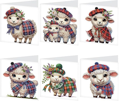6pcs Diamond Art Painting Kit Greeting Card, Hat Goat 5D DIY Diamond Handmade Holiday Glitter Greeting Card with Envelope, Holiday Gift Congratulation