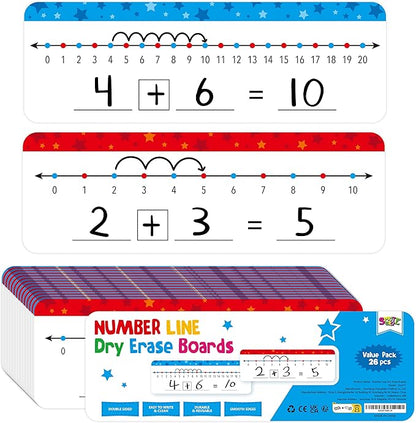 26 Packs Number Line Dry Erase Boards Cards, Double Sided Writable and Erasable Board-0-10 on One Side & 0-20 on Other Side Math White Board for Kids, Students, Classroom and Home (12” x 4”)
