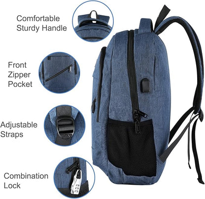 Laptop Backpack for Men, Anti Theft Backpack with USB Charging Port, 15.6 Inch Backpack for School Travel Work Business (Blue)