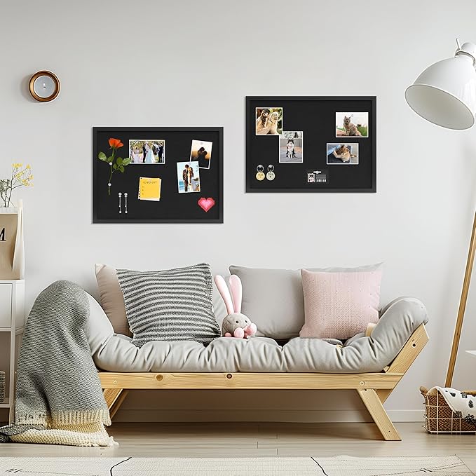 Cork Board with Linen Black,Bulletin Board 23"x17", Corkboards for Office Home School Message Board or Vision Board Decoration.