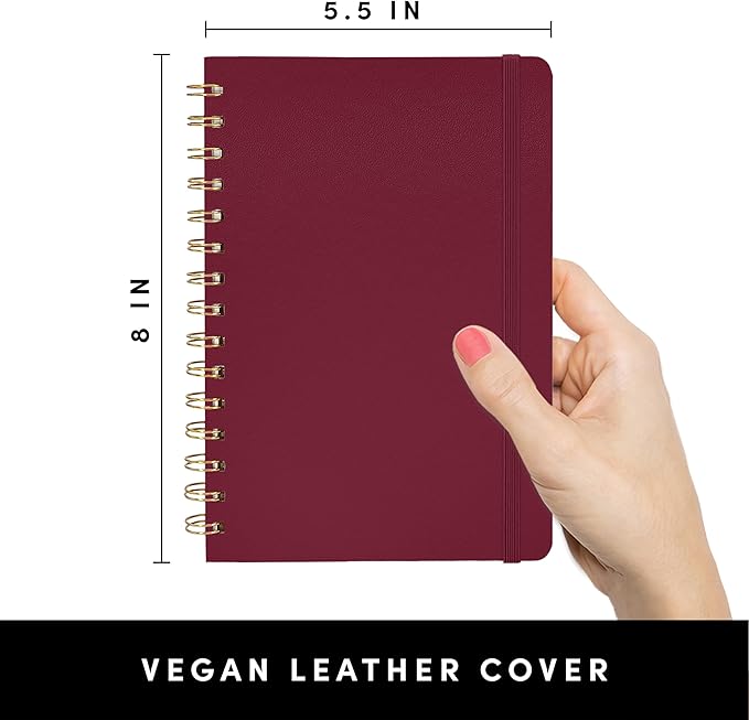 PAPERAGE Lined Spiral Journal Notebook, (Burgundy), 160 Pages, Medium 5.5 inches x 8 inches - 100 GSM Thick Paper, Hardcover, Double-Wire Spiral Journal & Notebook