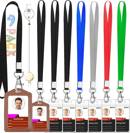 8 Pack Cruise Lanyard for ID Badge Holder,HORNYPOOT Black Lanyards with Vertical Waterproof ID Badge Holder and Retractable Reel for Office, School, Cruise Ship Cards (8pcs Multicolor)