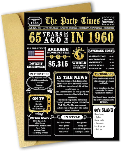 Big 65th Birthday Card for Women Men, Jumbo 65th Birthday Gift for Mom Dad, Unique 65 Year Old Bday Gifts Cards for Grandma Grandpa, Vintage Black Gold 65 Birthday Party Decoration