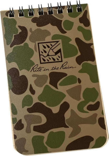 Rite in the Rain Weatherproof Top Spiral Notebook, 3" x 5", Duck Camo Cover, Universal Pattern, 3 Pack (No. DC935T-3)