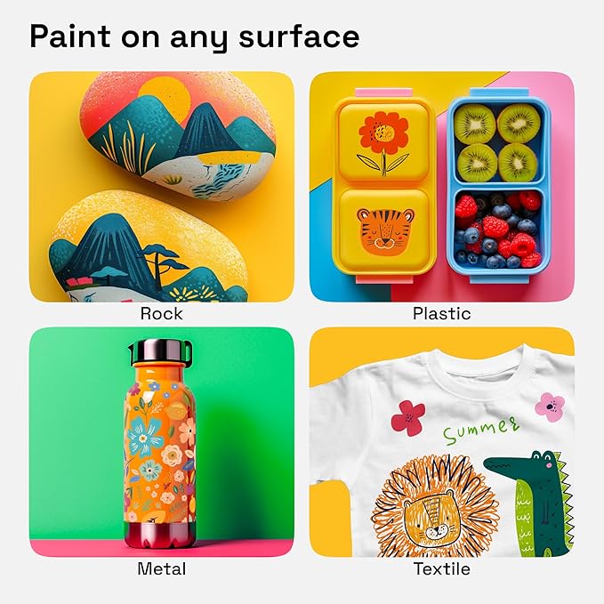 ARTISTRO 36 Acrylic Paint Markers for Fabric, Rocks, Paper, Wood, Canvas, Glass, DIY - Safe for Kids Dual Tip Acrylic Paint Pens (Dual Tip Dot + Brush, 36)