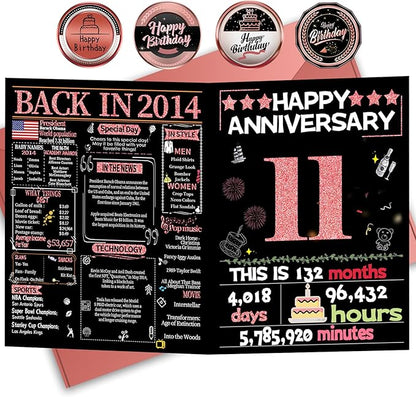 Joycard 11th Anniversary Card for Women, Wedding Card for Wife, Sweet Marriage Decorations Gifts for Couple, Perfect for Her on Anniversary Day, Back in 2014