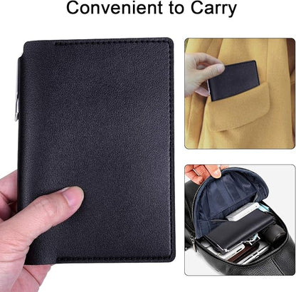 Wisdompro Journal Cover, 2 Pack PU Leather Notebook Cover for Field Notes, or other 3.5" x 5.5" Pocket Notebooks - Black