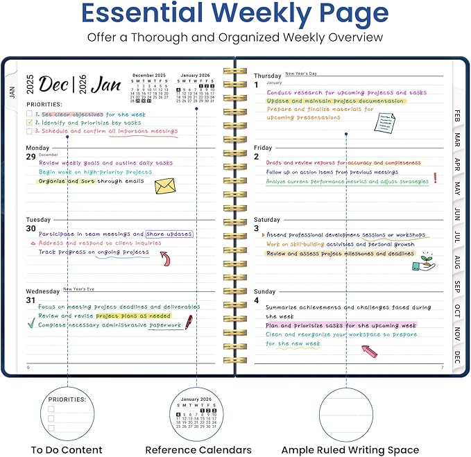 2026 Planner, Weekly and Monthly Planner for Women, January 2026 to December 2026, Pretty Hardcover 2026 Calendar Planner Book with Tabs, Inner Pocket, Spiral Bound, Perfect Office Home School Supplies - 6.3" x 8.5", Ocean Postmarks