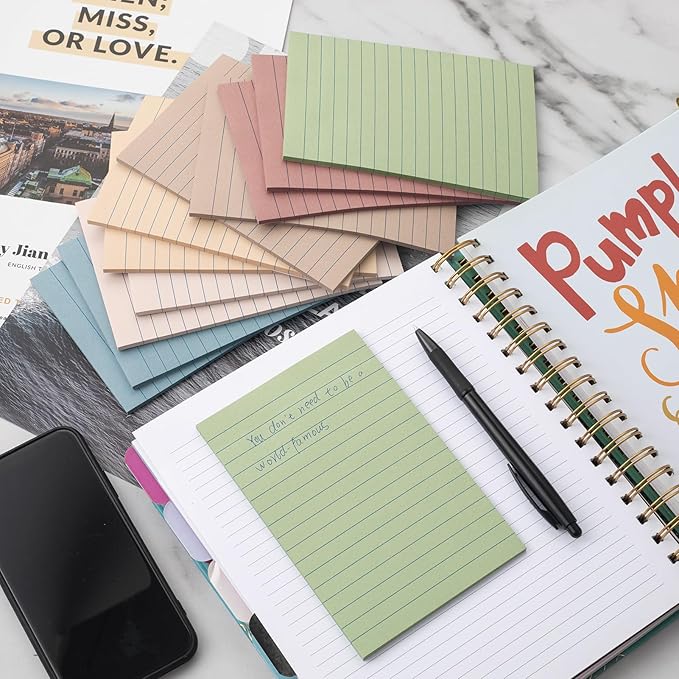 (12 Pack) Lined Sticky Notes 4x6 in Post Ruled Stickies Super Sticking Power Memo Pads Vintage Colors