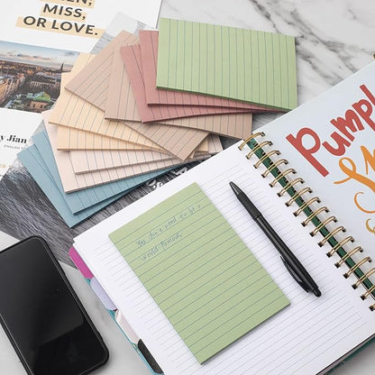 (12 Pack) Lined Sticky Notes 4x6 in Post Ruled Stickies Super Sticking Power Memo Pads Vintage Colors
