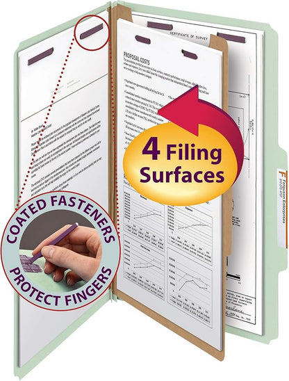 Smead Pressboard Classification File Folder with SafeSHIELD Fasteners, 1 Divider, 2" Expansion, Legal Size, Gray/Green, 10 per Box (18776)