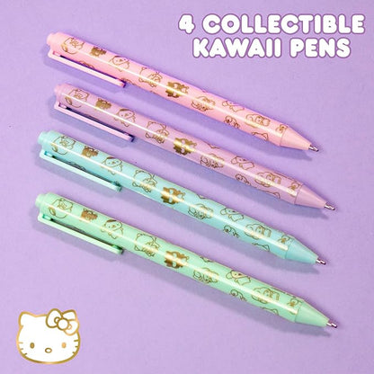 Sanrio Hello Kitty & Friends 4-Piece Pen Set - My Melody, Kuromi, Kawaii & School Supplies, Black