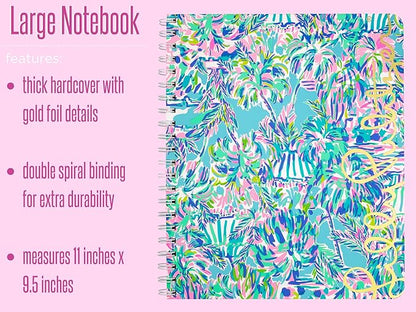 Lilly Pulitzer Large Blue Hardcover Spiral Notebook, 11" x 9.5" with 160 College Ruled Pages, Cabana Cocktail