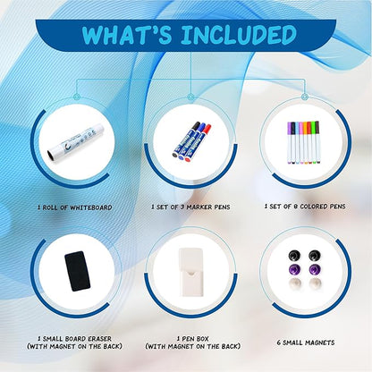 Magnetic Dry Erase Board Paper for Wall Self Adhesive Whiteboard White Board Sticker 42" x 24" for Office Home Playroom with Marker Eraser Magnet Peel and Stick