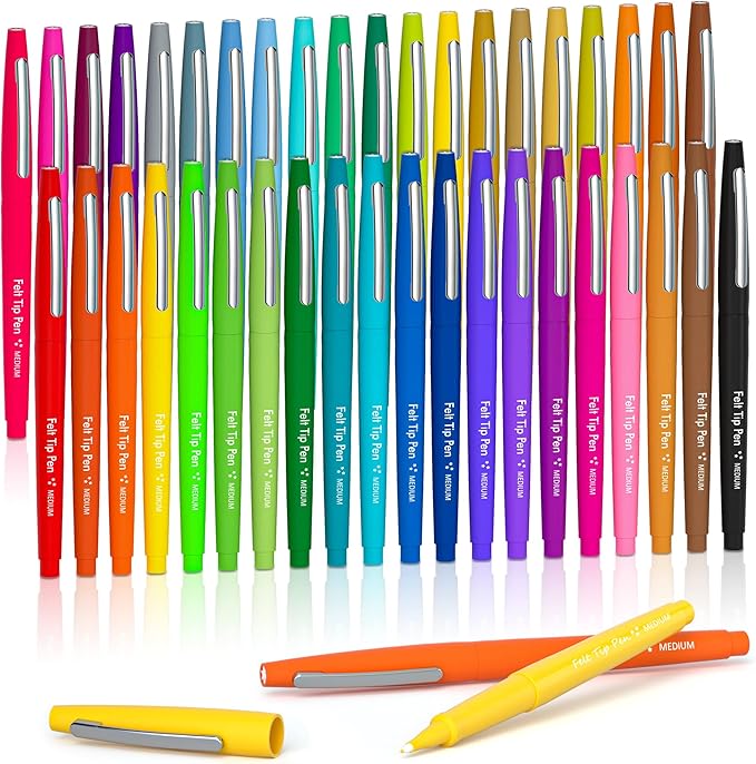 Lelix 40 Colors Felt Tip Pens, Medium Point Felt Pens, Assorted Colors Markers Pens For Journaling, Writing, Note Taking, Planner Coloring, Perfect as Art Office and School Supplies