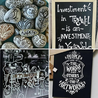 SFAIH White Paint Markers Paint Pens - 8 Pack Acrylic Permanent Marker for Rock Painting, Wood, Metal, Fabric, Plastic, Canvas, Glass, Ceramic, Art Projects, 2-3MM Medium Tip & 0.7mm Extra Fine Tip