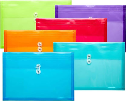 Plastic Legal Size Envelopes with String Tie Closure, 1-1/4" Expansion, Side Load, Clear File Folders Poly Project Paper Documents Organizer for Office School Home (Assorted Colors - 6 P)