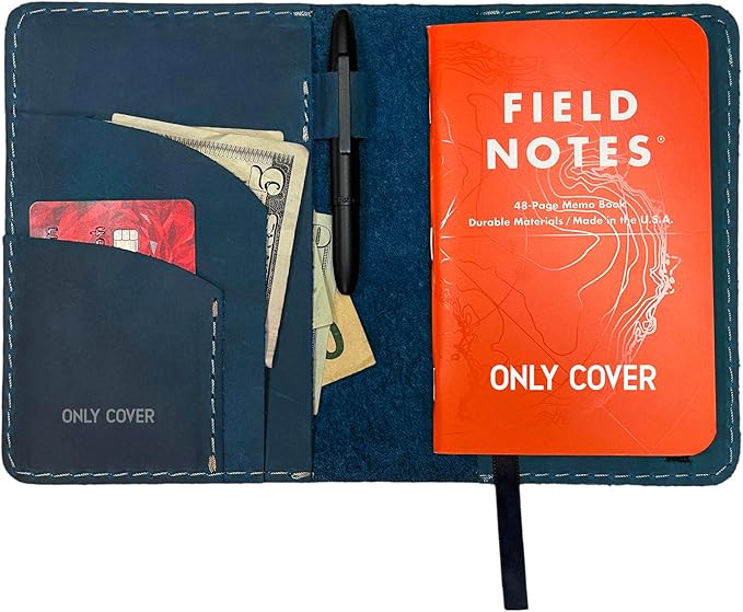 Thot Ra Leather Cover for Field Notes, Passport Cover, Leather Notebook Cover for 3.5" x 5.5" with Pen Holder, Only Cover (Vintage Blue)
