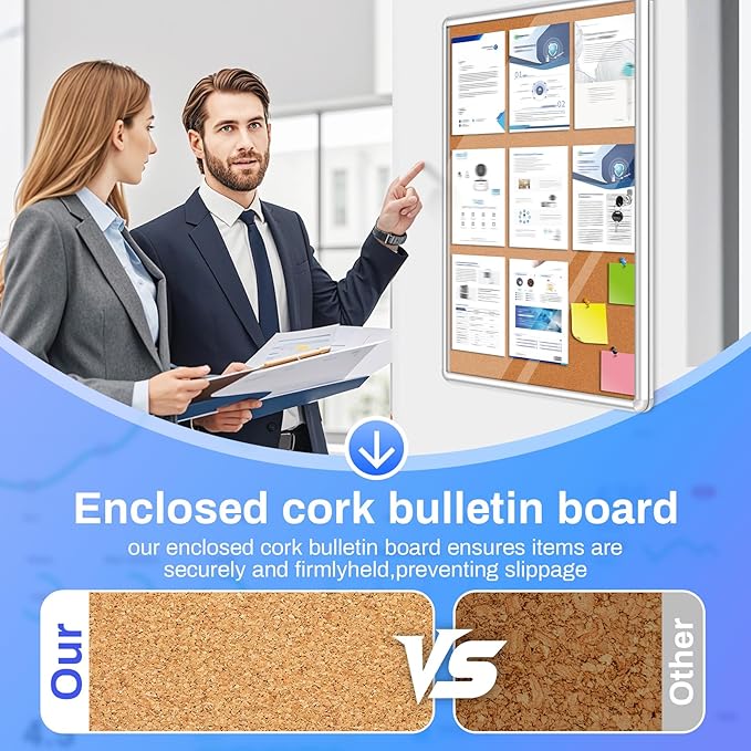 Magula 24"x18" Enclosed Cork Bulletin Board Tamper-Proof Dispaly Case, Aluminium Frame, Shatter Resistant Lockable Bulletin Board, Enclosed Cork Board for School, Office, Commercial, Hospital etc