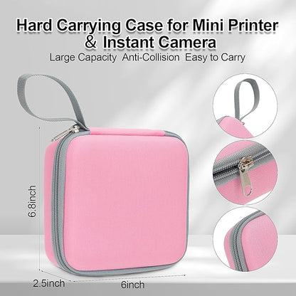 HBCX Mini Printer Case,Hard Protective Box,Portable High-capacity Travel Carrying Case,Suitable for Thermal Inkless Sticker Photo Printer,Label Marker,Instant Print Camera(Only Pink Case)