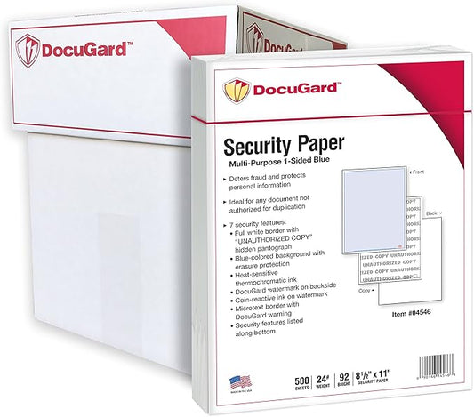 DocuGard Advanced Blue Multi-Purpose Security Paper, 7 Features, 8.5 x 11 Inches, 24 lb, 2500 Sheets (04546C)