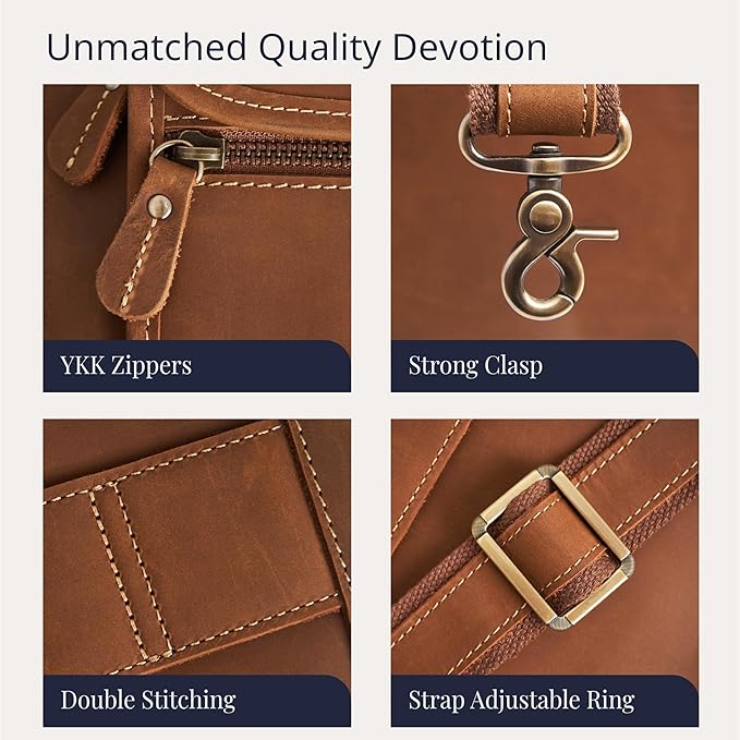 Luxorro Full Grain Leather Briefcase for Men, Light Brown, 17"(W) x 13"(H) x 5"(D), Fits 15.6 Inch Laptop