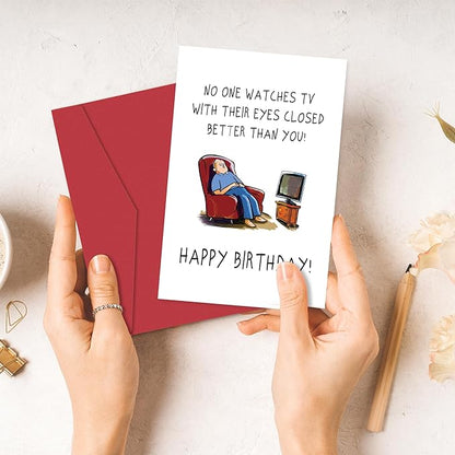 Heollaok Funny Birthday Card for Men, Humorous Birthday Card for Husband Dad Grandpa, Naughty Birthday Cards for Him, Cute Watches TV with Eyes Closed Birthday Card
