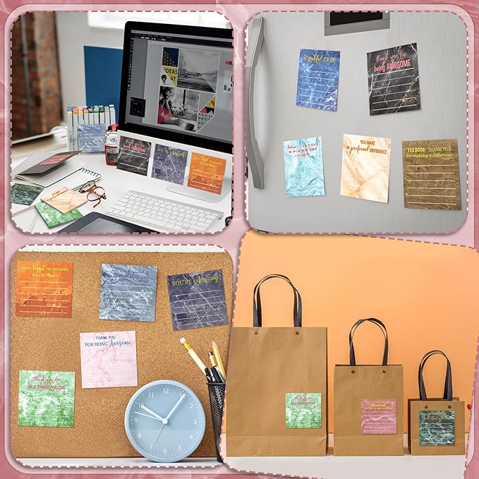 Yinder 24 Pcs Employee Appreciation Sticky Notes Thank You Gifts Bulk Note Pads with Sayings Teacher Gift Mini Pocket Inspirational Notepads for Coworker Office Supply 3 x 3''(Marble,Thanks)