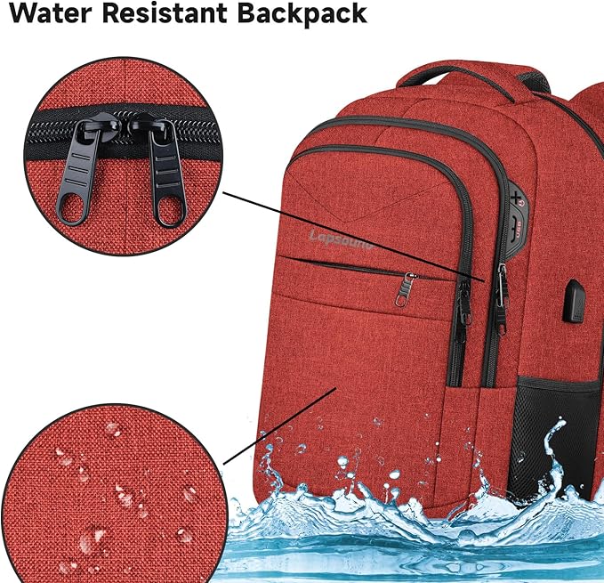 Lapsouno Large Backpack, Travel Laptop Backpack, Carry on Backpack, Sturdy 17 Inch TSA Friendly with USB Port, Water Resistant College School Bag Gifts for Men Women,Wine Red