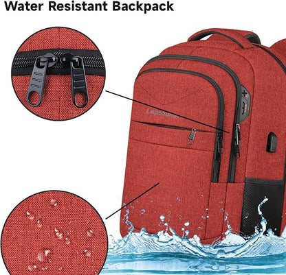 Lapsouno Large Backpack, Travel Laptop Backpack, Carry on Backpack, Sturdy 17 Inch TSA Friendly with USB Port, Water Resistant College School Bag Gifts for Men Women,Wine Red
