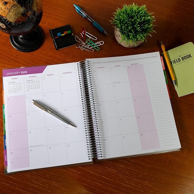 Aug 2024-Jul 2025 Deluxe Teacher Planner Notebook 8.5x11 Daily Weekly Monthly Organizers with 7 Periods, Pocket Folder, Dated Calendar, Page Tabs, Bookmark and Planning Stickers (Tree Seasons)