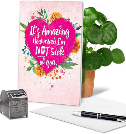 NobleWorks - Funny Anniversary Greeting Card - Romantic Spouse Humor, Married Couples Anniversary Notecard - Not Sick of You C6857ANG