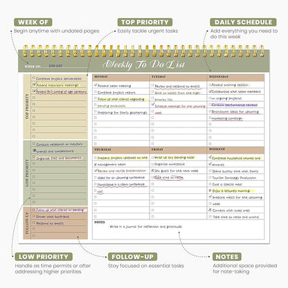 Weekly To Do List Notepad with 52 Undated Sheets（8.5"×11"）- Undated Weekly Planner Notepad for Office Desk Accessories and Supplies - Forest Shades