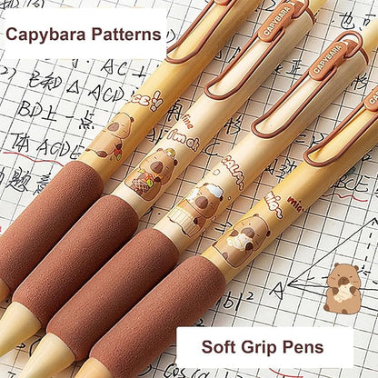 4 Pcs Cute Retractable Pens Cartoon Capybara Pen 0.5mm Black Ink Pen Soft Grip Writing Pens Gel Ink Pens Aesthetic Pens Office School Supplies for Girls Boys Women Men (Capybara)
