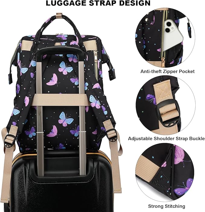 Butterfly Laptop Backpack College School Backpack Bookbags Nurse Backpacks Travel Bags for Women Girls Fits 15.6 Inch Notebook
