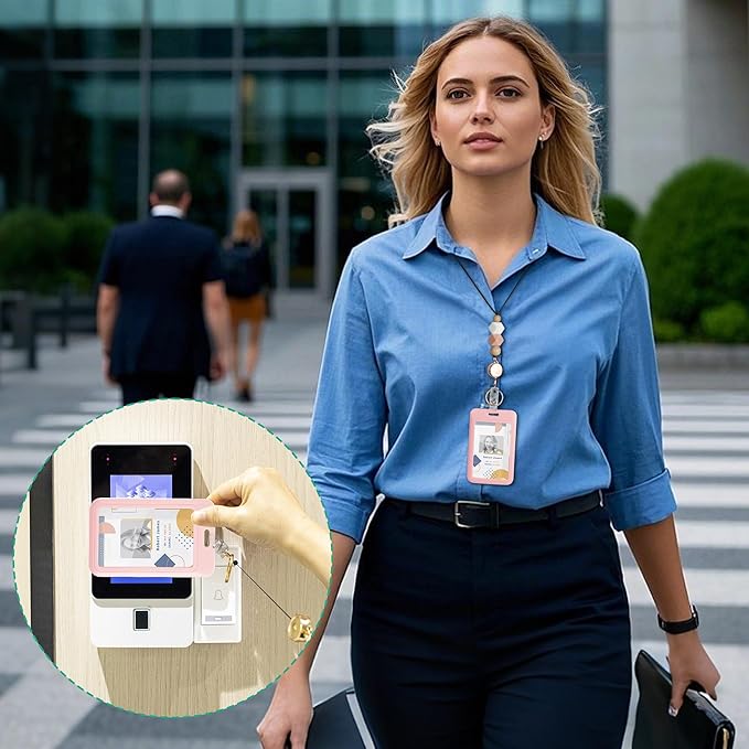 9 in 3 Sets Hexagon Retractable Lanyard for ID Badge Lanyard with ID Holder Breakaway Lanyard Badge Reel Lanyard School Silicone Beaded Lanyard Cute