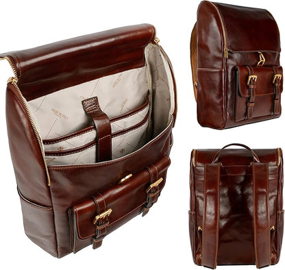 Time Resistance Leather Backpack - Business Backpack - Vintage Laptop Backpack 15.6 inch - Weekender Backpack Made in Italy