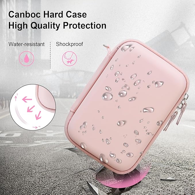 Canboc Carrying Case Compatible with Phomemo M02 Sticker Printer, Pocket Thermal Bluetooth Sticker Photo Maker Box for Thermal Paper, USB Cable, Pink (Case Only)