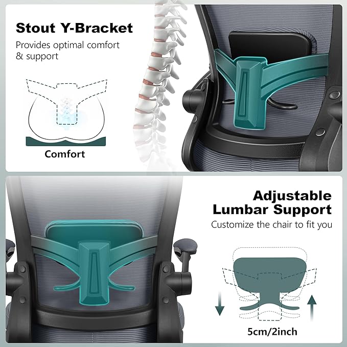 FelixKing Drafting Chair Ergonomic Tall Office Chair, Breathable Mesh Chair with Adjustable Footrest Ring Lumbar Support Flip-up Armrests, High Back Executive Comfy Task Computer Chair for Home Office