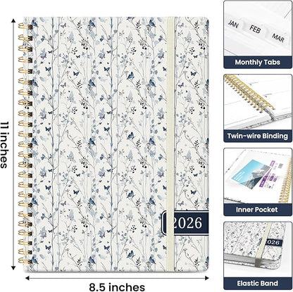 2026 Planner, Aesthetic Weekly and Monthly Planner for Women, Jan 2026 to Dec 2026, Hardcover 2026 Calendar Book with Monthly Tabs, Inner Pocket, Perfect for Office Home School - A4 (8.5" x 11"), Butterfly Grove