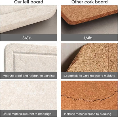 Bulletin Board, 35 x 17 1/2 inches Felt Board - Decorative Pin Board, Cork Board Alternative for Wall, Foldable Picture Board Self-Adhesive Vision Board Prayer Board with 20 Pushpins - Oatmeal