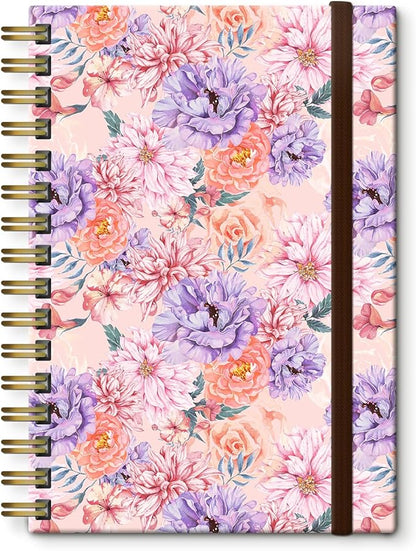 Spiral Journal Notebook, A5 Cute Notebooks for Women Men, College Ruled Hardcover Notebook for Work & Note Taking, 60 Pages Double-Wire Journals for Writing Luxury Flowers