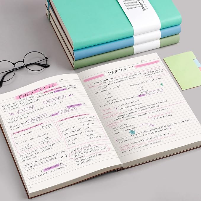 AHGXG Thick Notebooks - B5 Large Lined Journal for Women, 320 Numbered Pages Notebooks College Ruled, 100gsm Thick Paper, Leather Softcover, 7.6'' X 10''- Mint